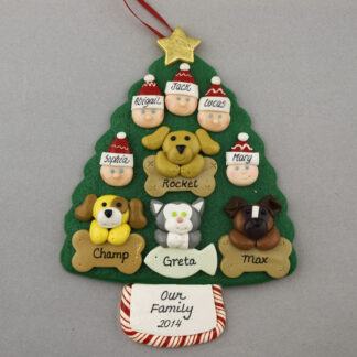 Our Family of 5 with 4 Pets Personalized Christmas Ornament