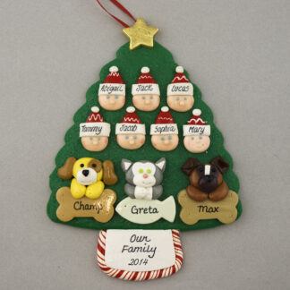 Our Family of 7 with 3 Pets Personalized Christmas Ornament