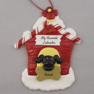Black Lab in Dog House Personalized christmas Ornaments
