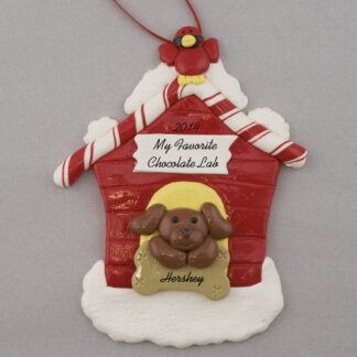 Chocolate Lab in Dog House Personalized christmas Ornaments