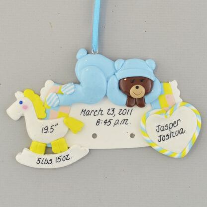 Baby Boy rocking horse and teddy bear Personalized Christmas Ornament