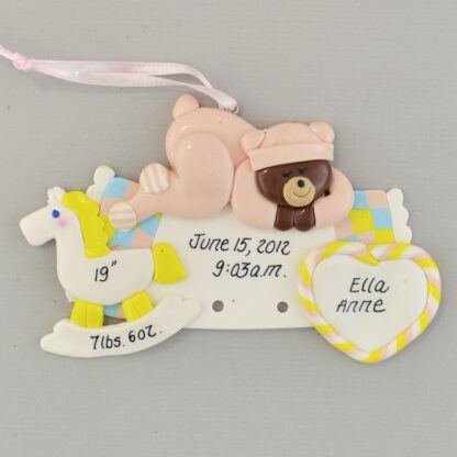 Baby Girl rocking horse and teddy bear Personalized Christmas Ornaments