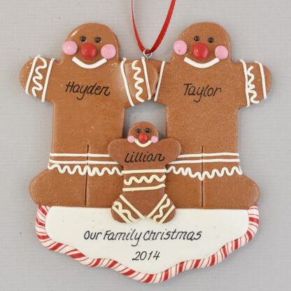 Gingerbread Family of Three Personalized christmas Ornaments