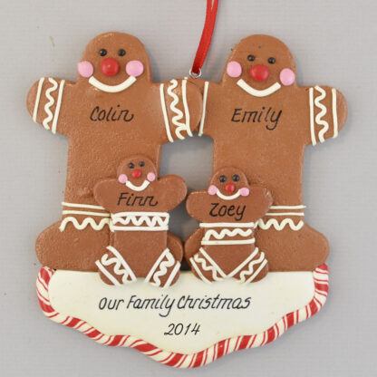 Gingerbread Family of Four Personalized christmas Ornaments