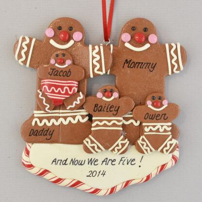 Gingerbread Family of Five Personalized christmas Ornaments