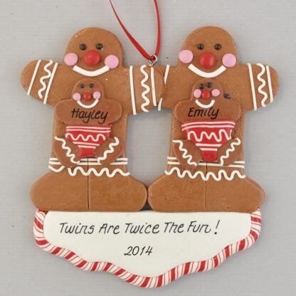 Twins Are Twice the Fun Gingerbread Family Personalized christmas Ornaments