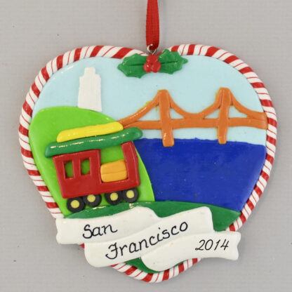 San Francisco Golden Gate Bridge and Cable Car personalized christmas Ornaments