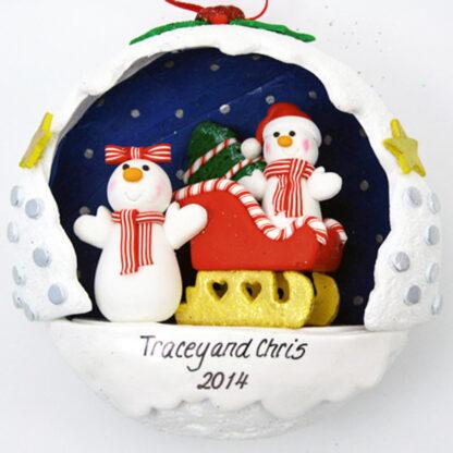 Snowball Couple in Sleigh Personalized Christmas Ornaments