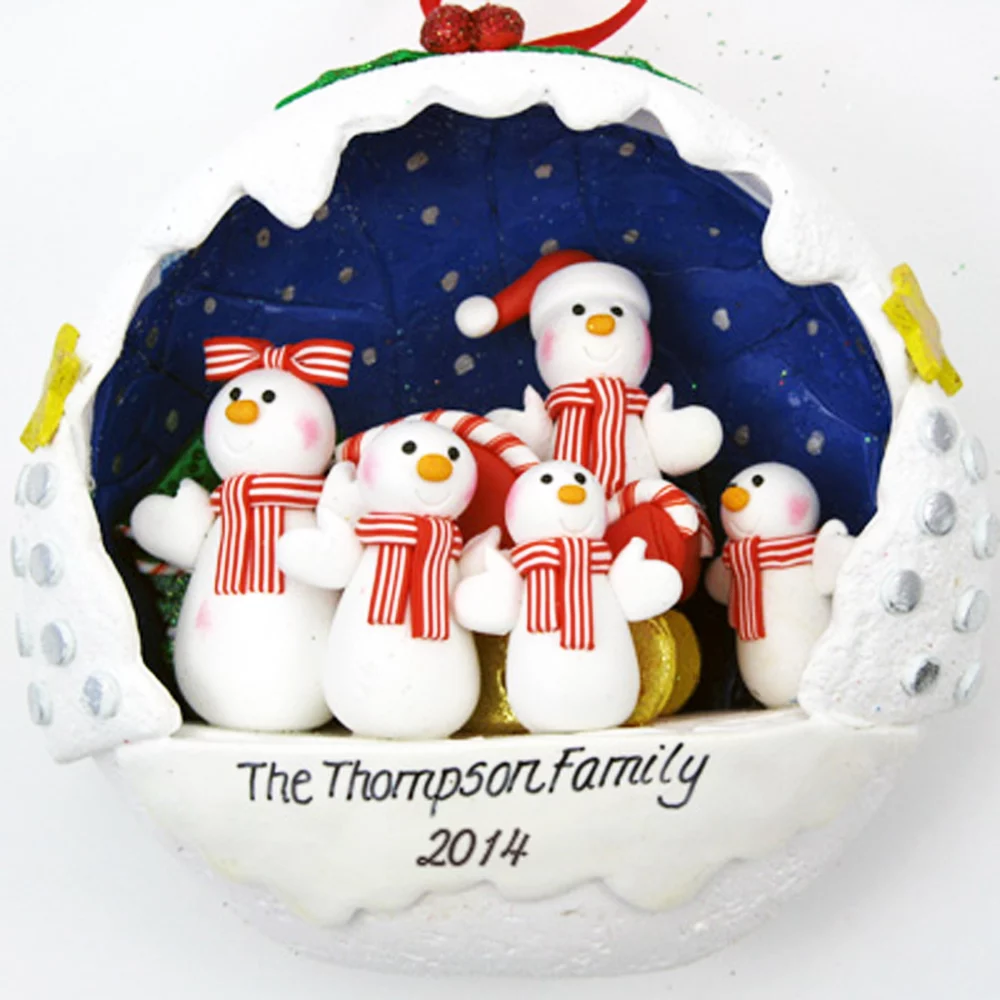 Snowball Family of Five personalized christmas Ornaments