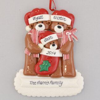 Bear Family of Three Personalized Christmas Ornaments