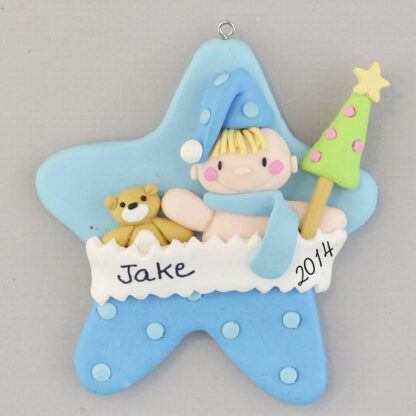 Blue Baby Boy Star personalized Christmas Ornaments