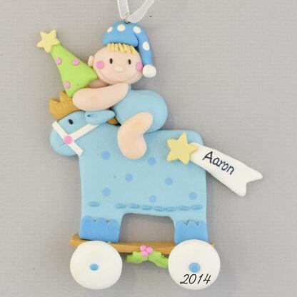 Blue Baby Boy Rocking Horse Personalized christmas Ornaments