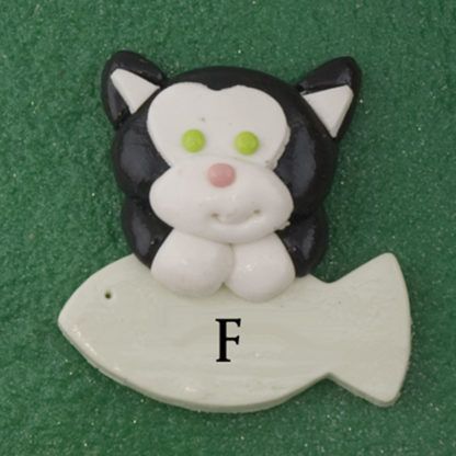 Pet cat black with fish personalized christmas ornaments