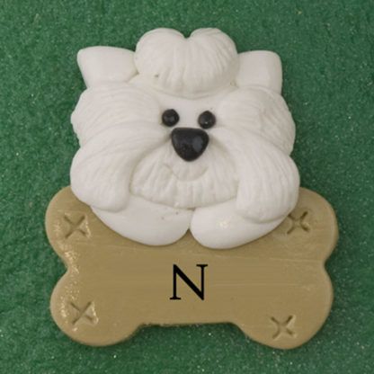 Pet dog white with bone personalized christmas ornaments