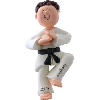 Karate Boy Personalized Ornament Brunette