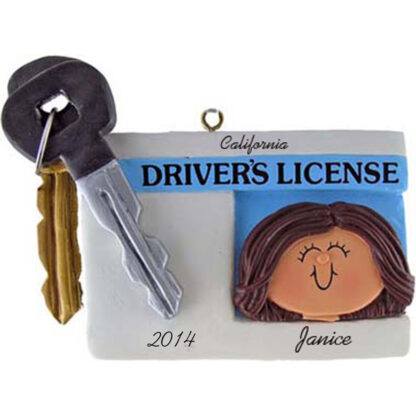 Driver's License Personalized Christmas Ornaments Female Brunette