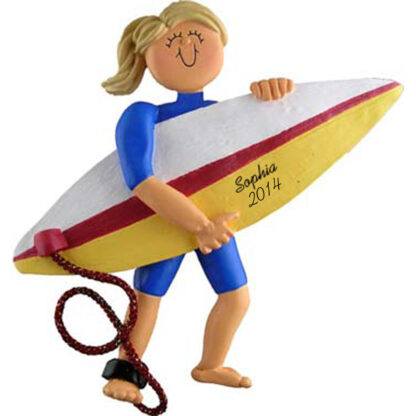 Surfer Girl Blonde Personalized Christmas Ornaments
