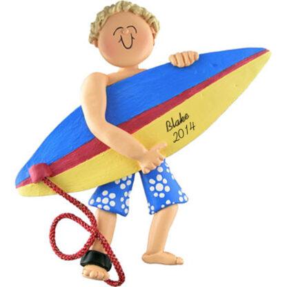 Surfer Boy Blonde Personalized Christmas Ornaments