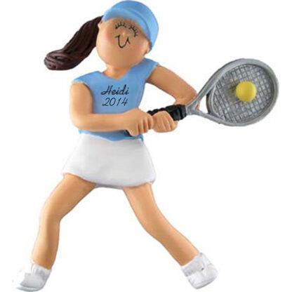 Tennis Girl Brunette Personalized Christmas Ornaments