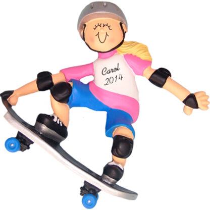 Skateboarder Girl Blonde Personalized Christmas Ornaments