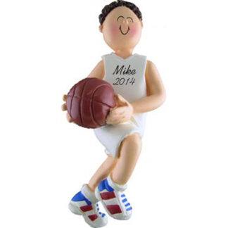 Basketball Boy Brunette Personalized Christmas Ornaments