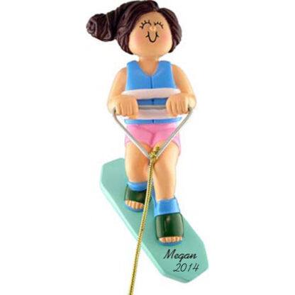 Wakeboarder Girl Brunette Personalized Christmas Ornaments