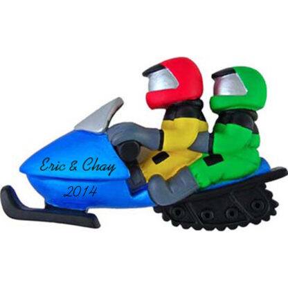 Snowmobile Couple Personalized Christmas Ornaments