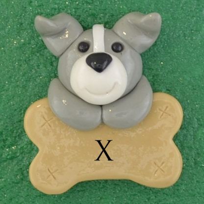 Pet dog gray with bone personalized christmas ornaments