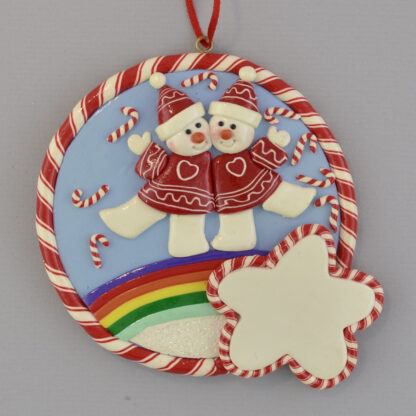 Snow Couple on Rainbow personalized christmas ornaments