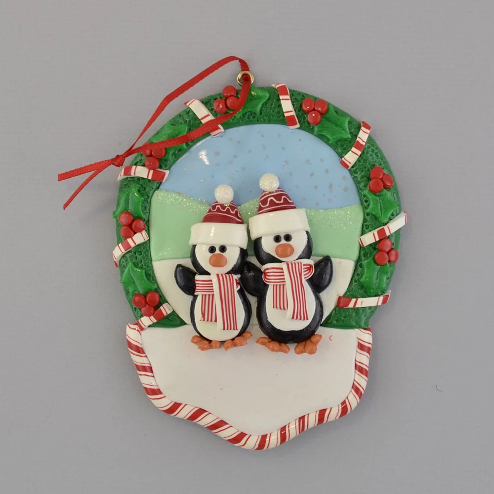 2 Penguins in a Row personalized christmas ornaments