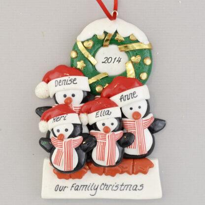 Penguin Partners with 2 Children Family Personalized Christmas Ornament