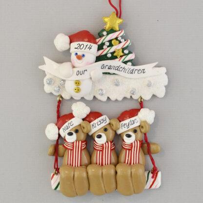 Our Three Grandchildren on a Swing Personalized Christmas Ornament