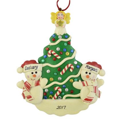 Siblings Beside The Christmas Tree Personalized Christmas Ornament