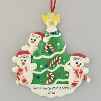 Dad and Two Children Snowman Personalized Christmas Ornament