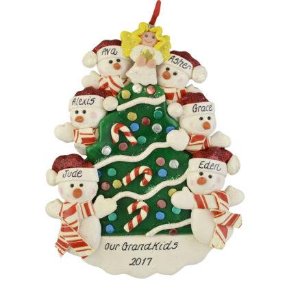 Six Grandchildren Around Tree Personalized Christmas Ornament