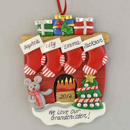 We Love Our 4 Grandchildren Fireplace Personalized Christmas Ornament