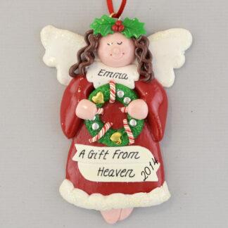 Gift From Heaven Brunette Angel Baby Personalized Christmas Ornament