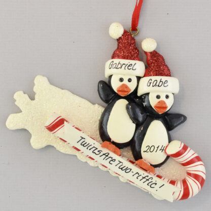 Twins On Toboggan Personalized Christmas Ornament
