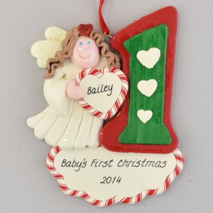 First Christmas Angel Brunette Personalized Christmas Ornament