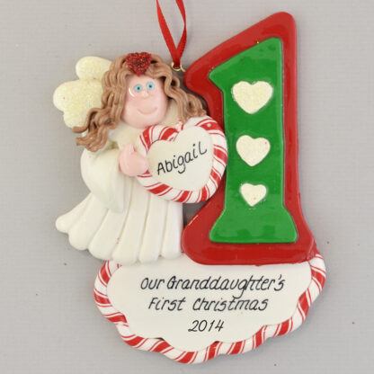 Granddaughter's First Christmas Angel Brunette Personalized Christmas Ornament