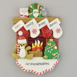 Our 4 Grandchildren Fireplace Personalized Christmas Ornament