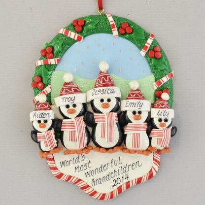 Wonderful Grandchildren Penguins Personalized Christmas Ornament