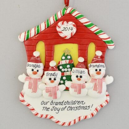 Our Two Grandchildren Snowman House Personalized Christmas Ornament