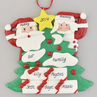 Santa's Christmas Tree with Five Gifts Personalized Christmas Ornament
