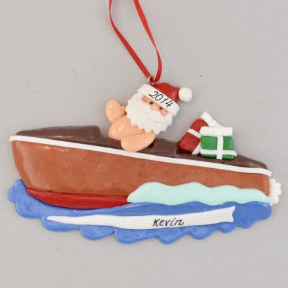 Santa in Chris-Craft Speedboat Personalized Christmas Ornament