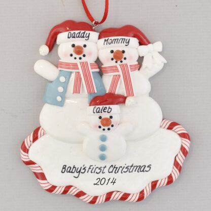 Proud New Parents Snowfamily of Three Perosnalized Christmas Ornament