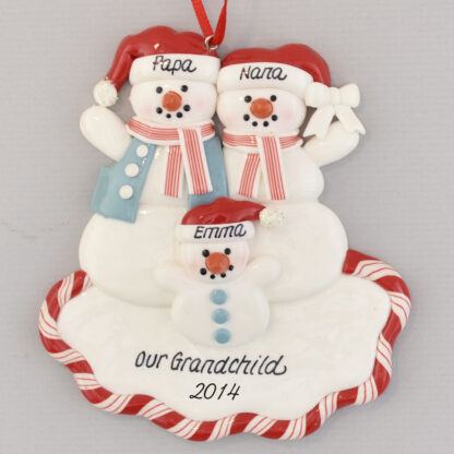 Grandparent's Blessing Snowfamily of Three Personalized Christmas Ornament