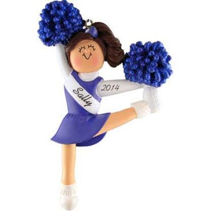 Cheerleader in Blue Uniform: Brown Hair Personalized Christmas Ornament
