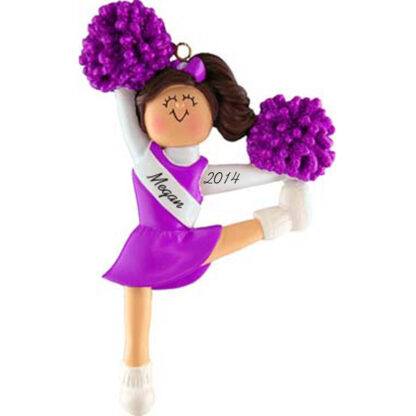 Cheerleader in Purple Uniform: Brunette Hair personalized Christmas Ornament