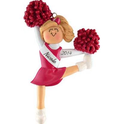 Cheerleader in Red Uniform: Blonde Hair personalized Christmas Ornament